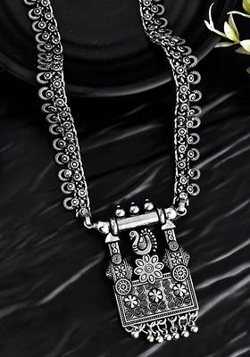 Brass Silver Plated Oxidised Necklace