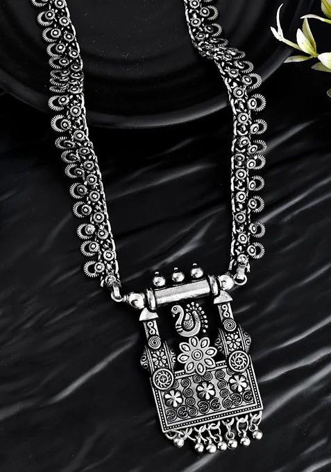 Brass Silver Plated Oxidised Necklace