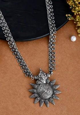 Silver Plated Oxidized Spring Chain Statement Necklace