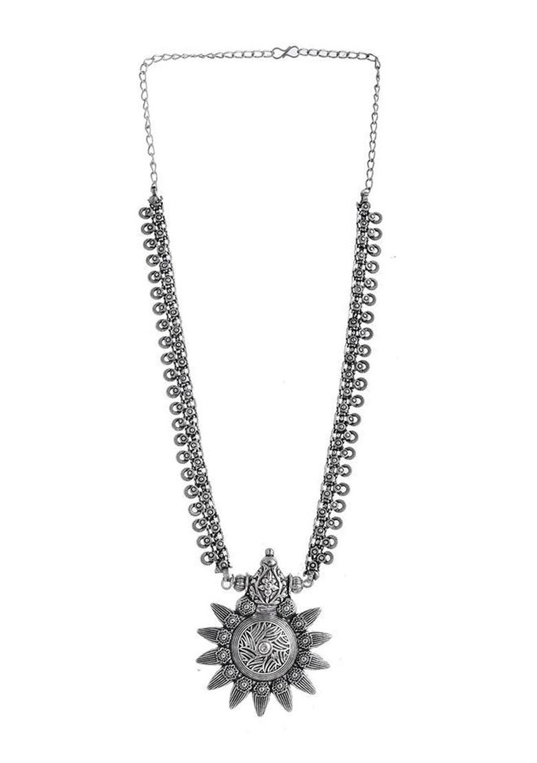 Silver Plated Oxidized Spring Chain Statement Necklace