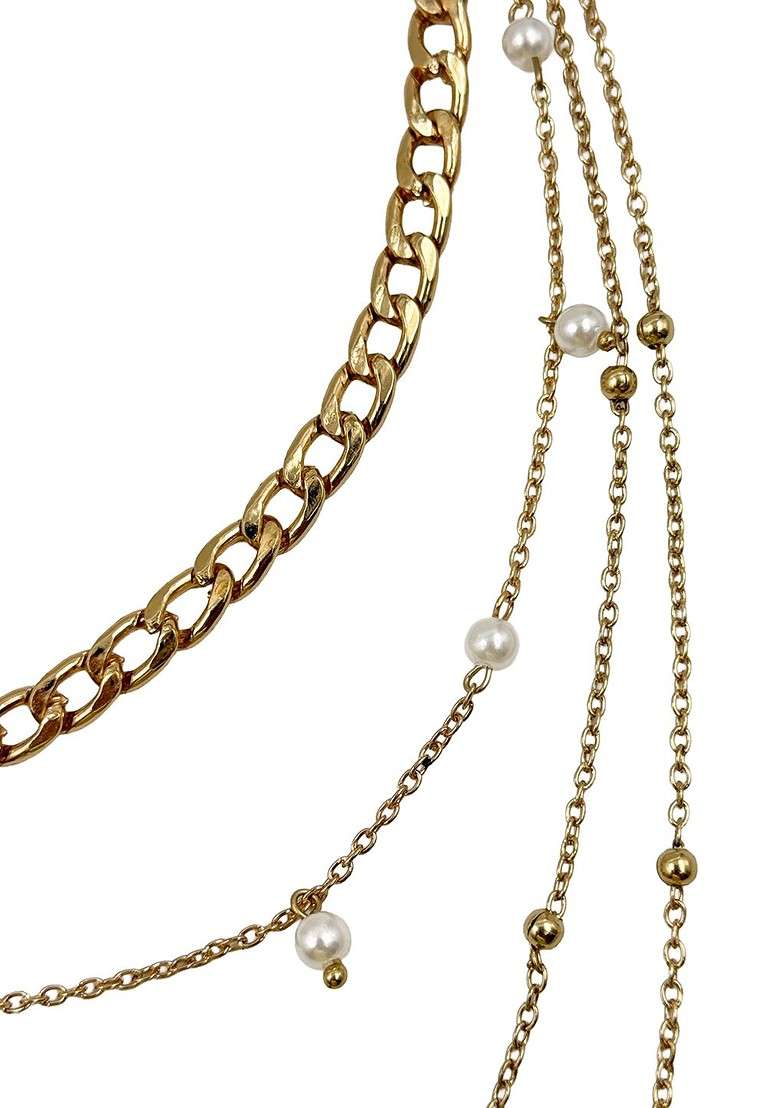 Women Brass Gold Plated Layered Necklace - Indya