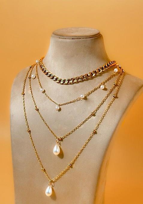 Women Brass Gold Plated Layered Necklace