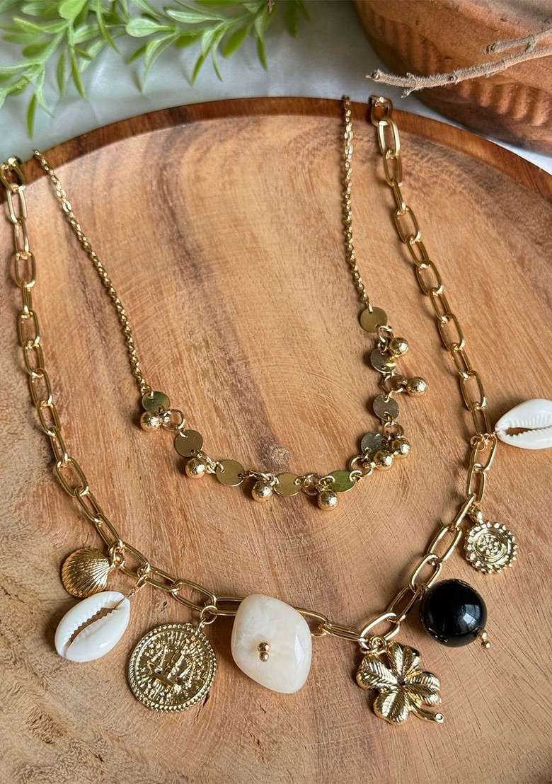 Brass Gold Plated Layered Necklace - Indya