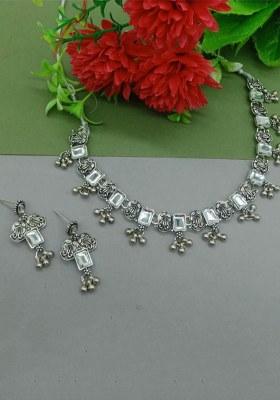 Oxidized Plated Crystal Stone Necklace Set