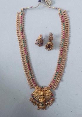 Gold Plated Pota Stone Temple Necklace Set
