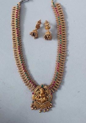 Gold Plated Pota Stone Temple Necklace Set