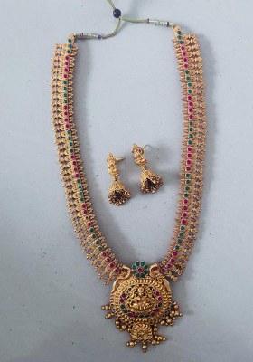 Gold Plated Pota Stone Temple Necklace Set