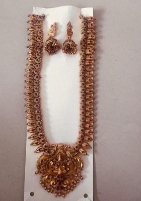 Gold Plated Pota Stone Temple Necklace Set