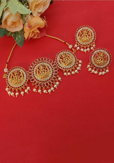 Gold Plated Pota Stone Temple Choker Necklace Set