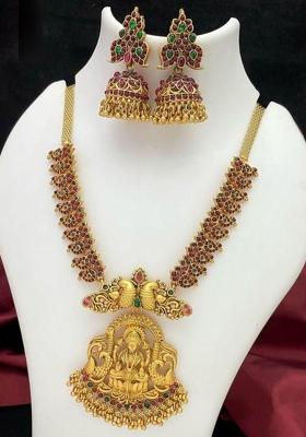 Gold Plated Pota Stone Temple Necklace Set