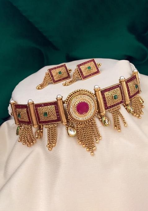 Gold Plated Choker Necklace Set