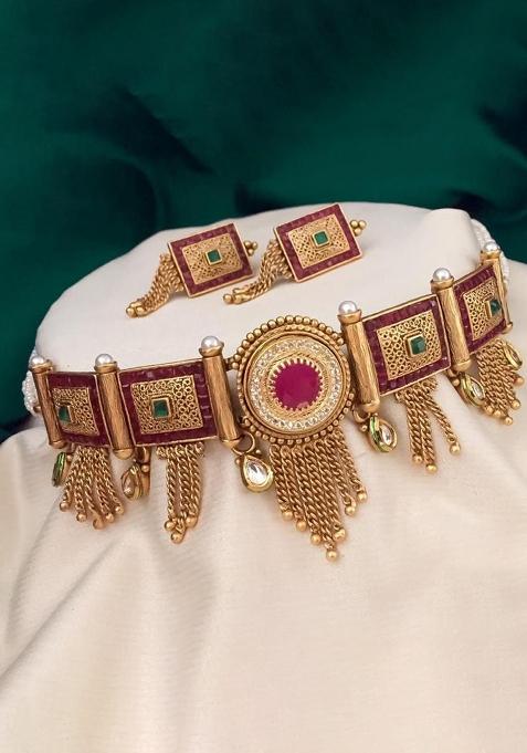 Gold Plated Choker Necklace Set