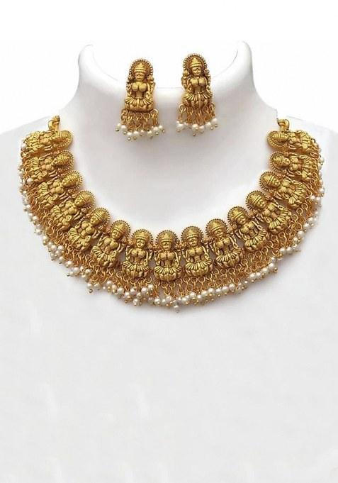 Gold Plated Pearl Choker Necklace Set