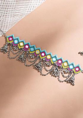 Silver Silver Plated Mirror Beaded Statement Necklace