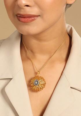 18K Gold Plated Crystal Studded Minimal Chain Pendant Necklace