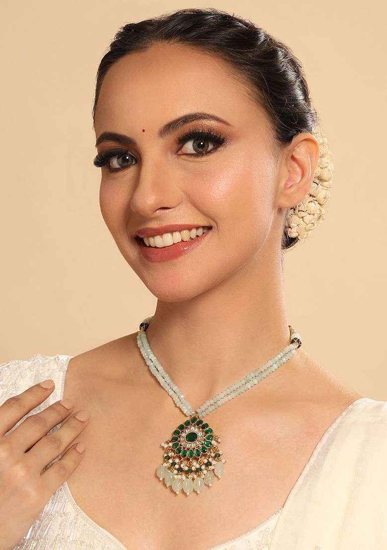22K Gold Plated Kundan Studded Statement Necklace - Indya