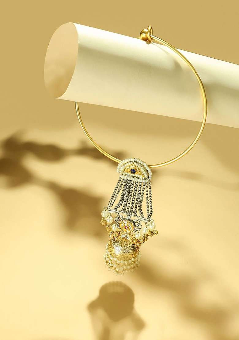 18K Gold Plated Semi Precious Stone Studded And Beaded Pearl Statement Necklace - Indya