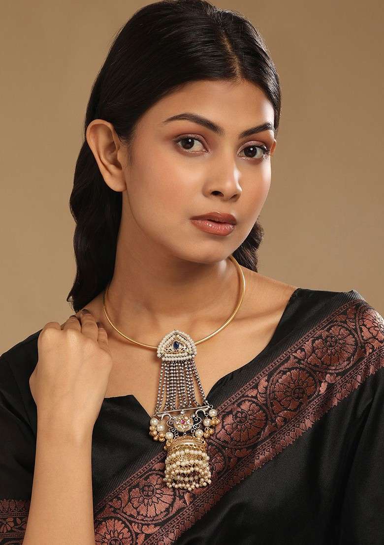 18K Gold Plated Semi Precious Stone Studded And Beaded Pearl Statement Necklace - Indya