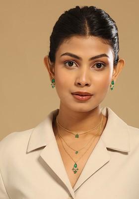 18K Gold Plated Faux Emerald Studdded Minimal Layered Chain Necklace
