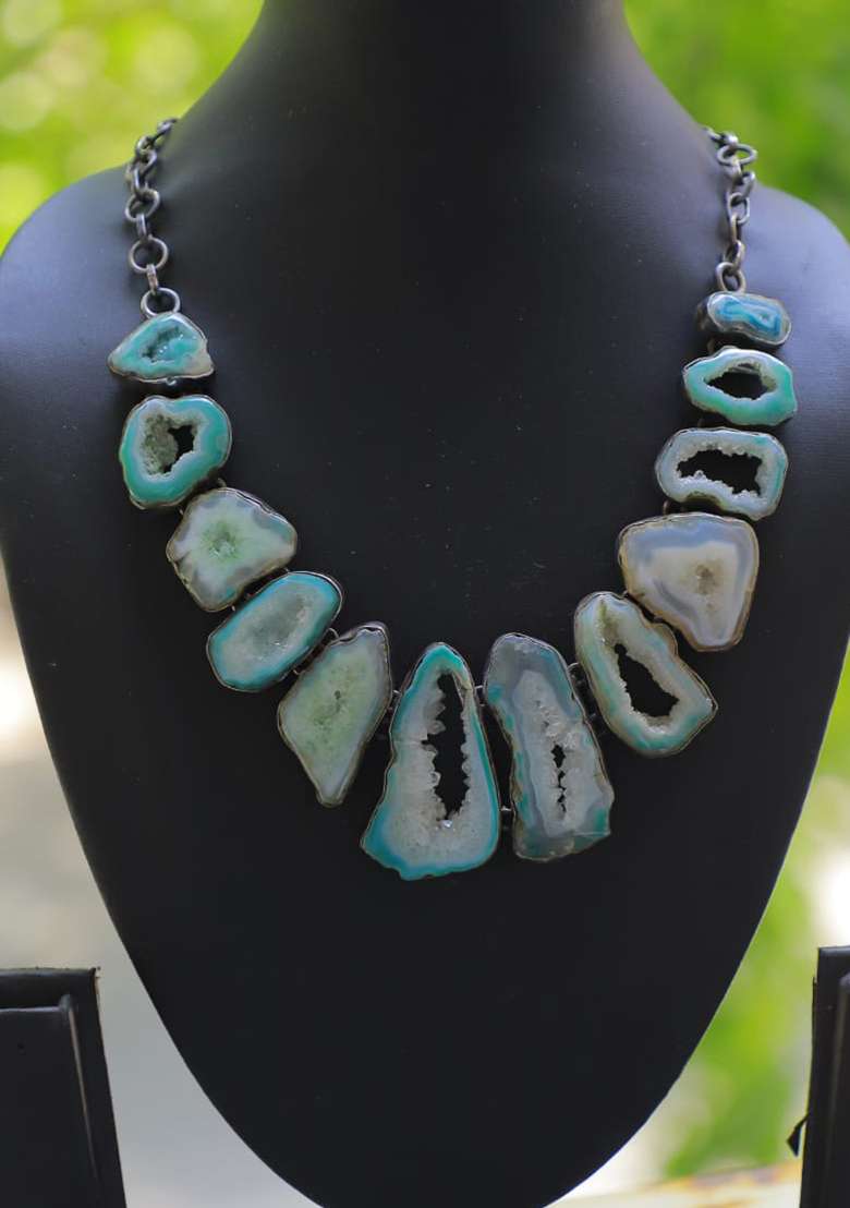 Multi Silk Mirror Work Necklace - Indya