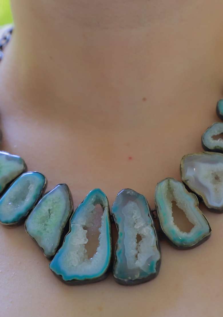 Multi Silk Mirror Work Necklace - Indya