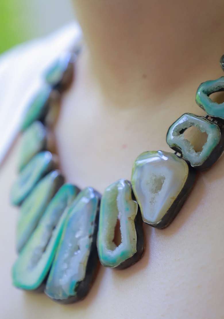 Multi Silk Mirror Work Necklace - Indya