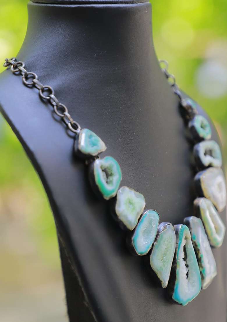 Multi Silk Mirror Work Necklace - Indya