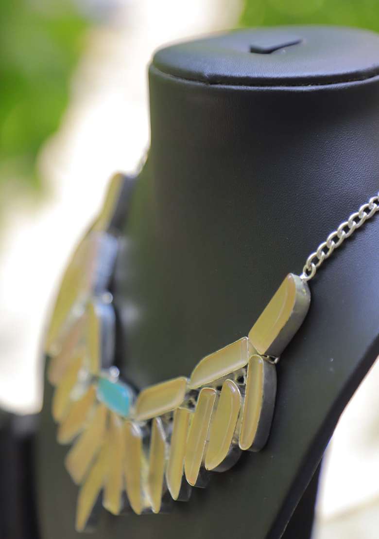 Silver Shimmer Fabric Swarovski Work Necklace - Indya