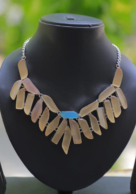 Silver Shimmer Fabric Swarovski Work Necklace