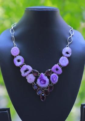 Grey Suede Crystal Beads Necklace