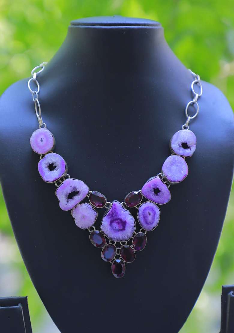 Grey Suede Crystal Beads Necklace - Indya