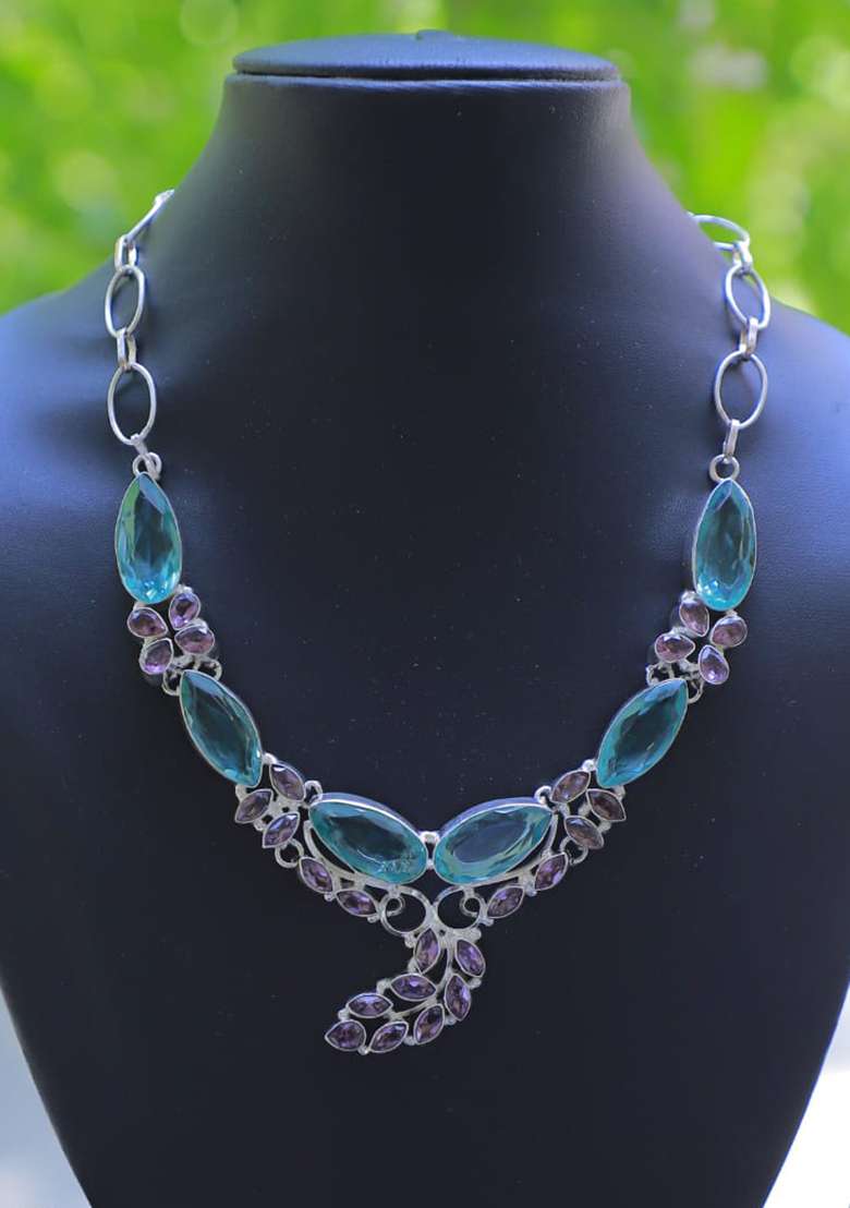 Multi Satin Mirror Work Necklace - Indya
