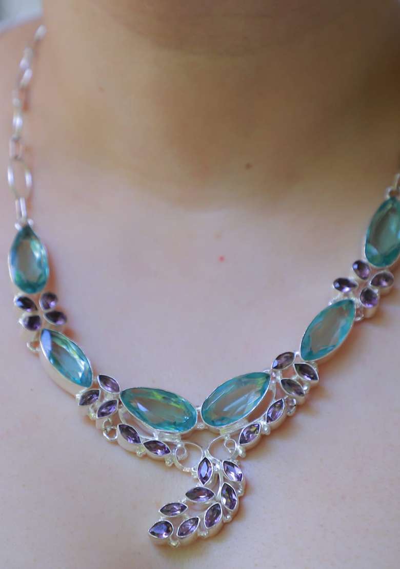 Multi Satin Mirror Work Necklace - Indya