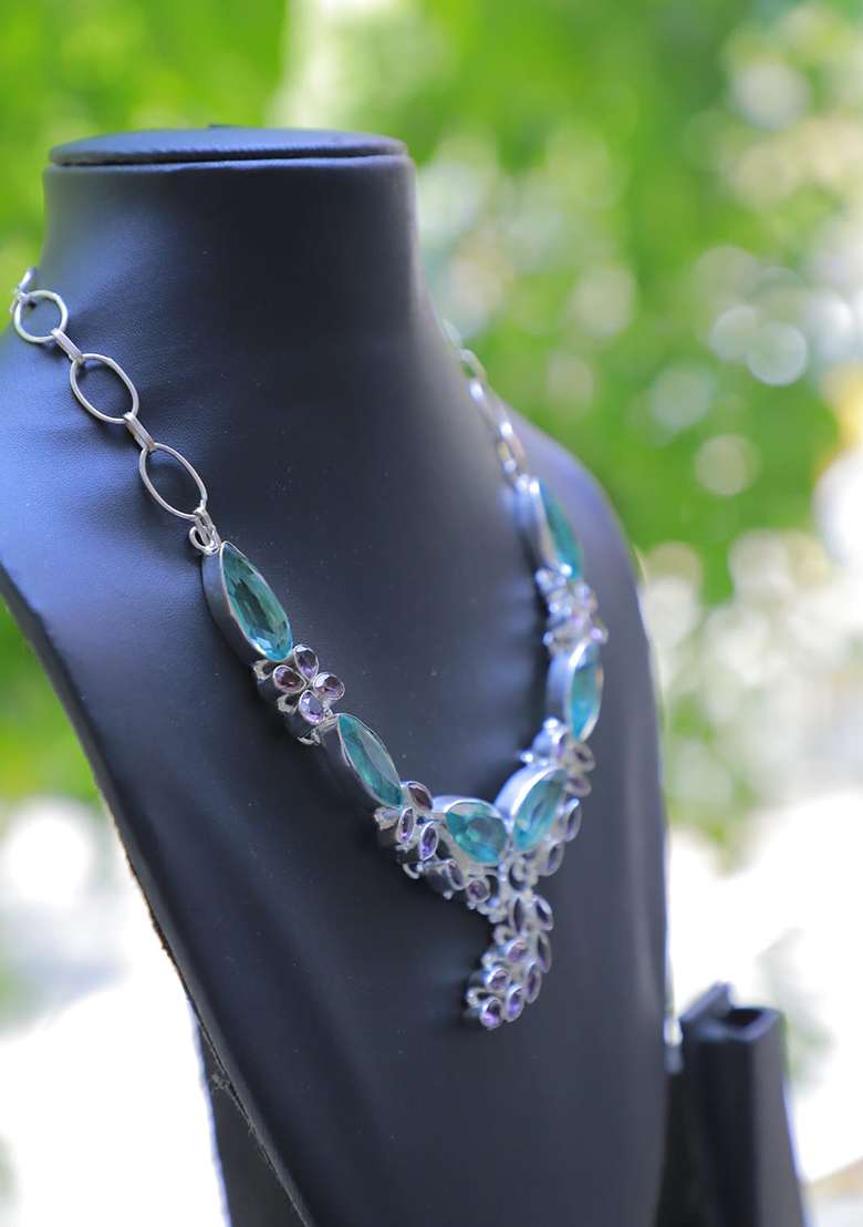 Multi Satin Mirror Work Necklace - Indya