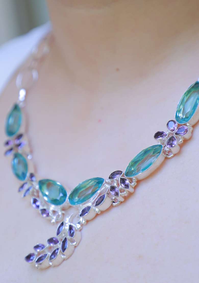 Multi Satin Mirror Work Necklace - Indya