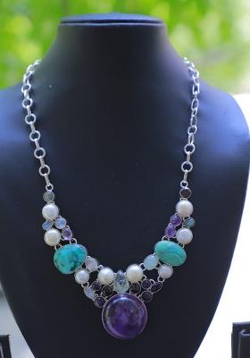 Pink Silk Beaded Work Necklace