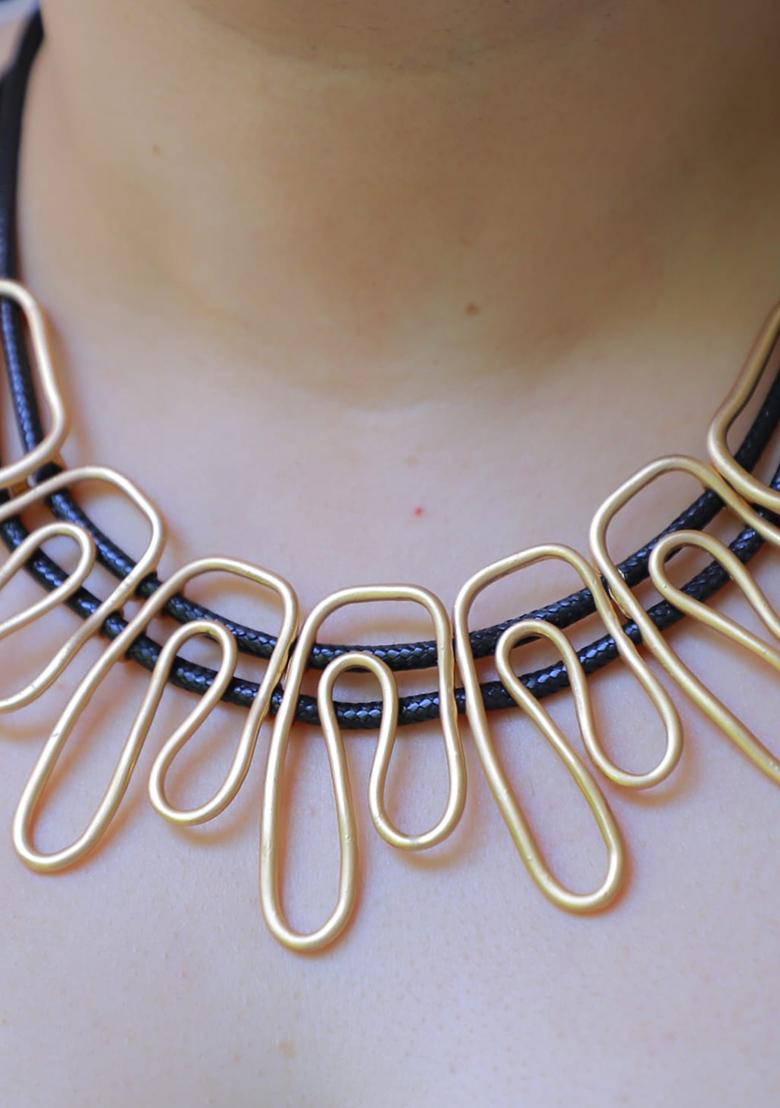 Green Leather Mirror Work Necklace