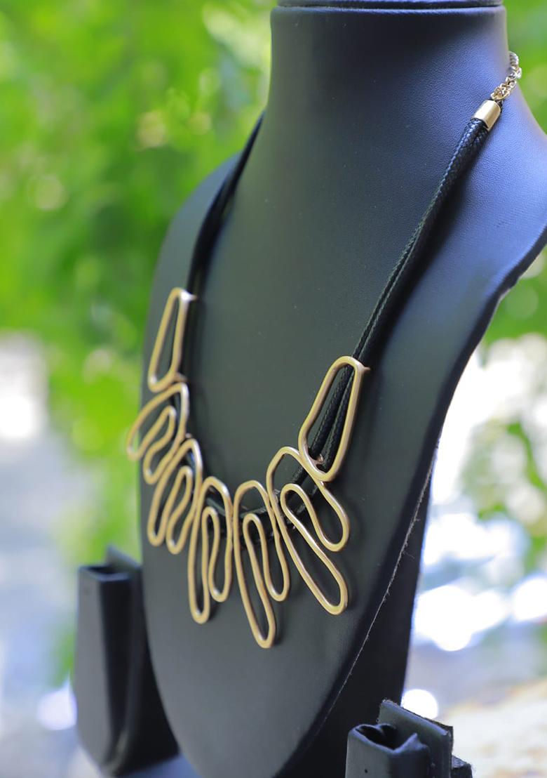 Green Leather Mirror Work Necklace