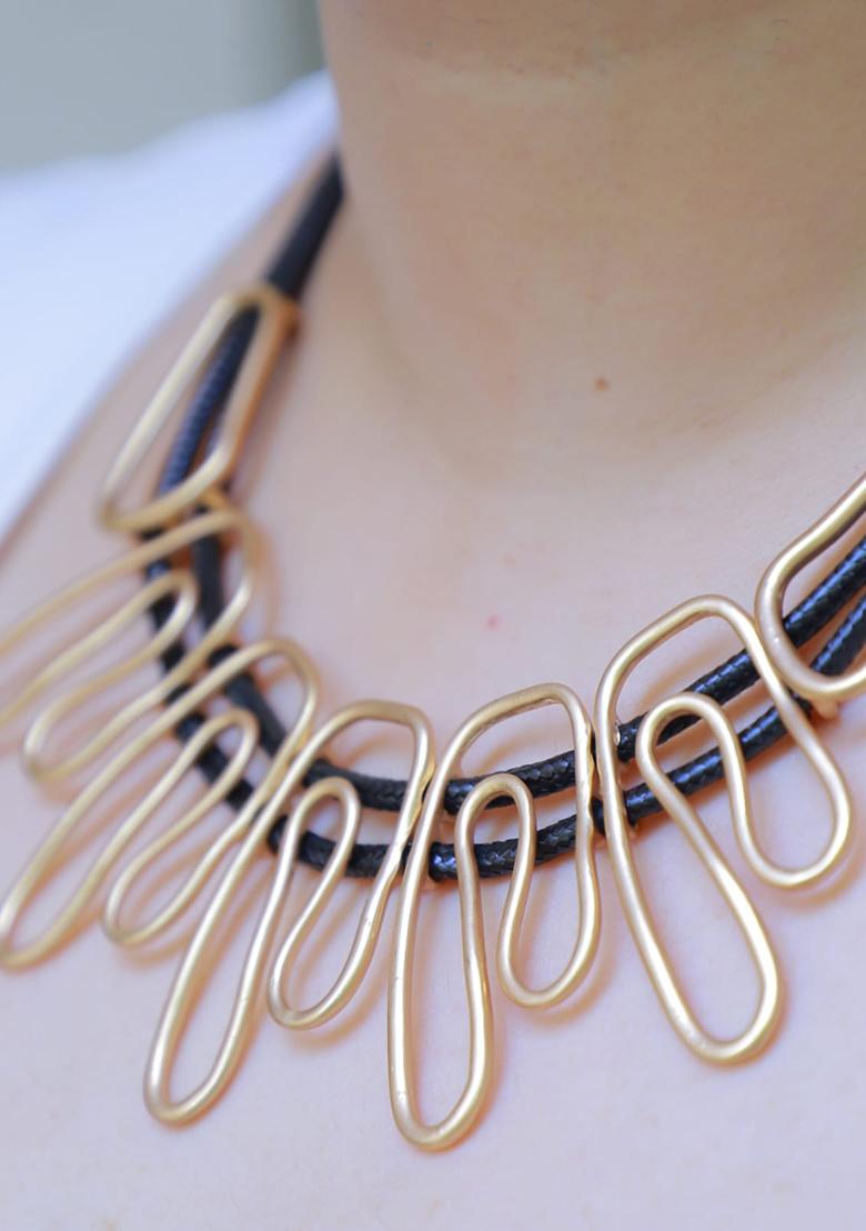 Green Leather Mirror Work Necklace