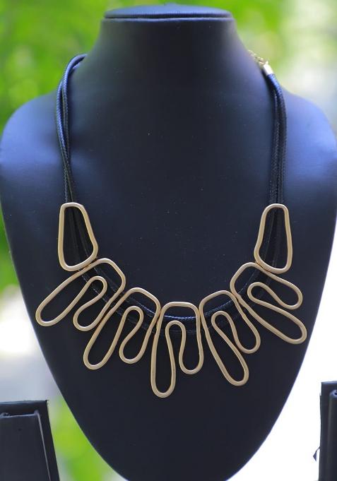 Green Leather Mirror Work Necklace