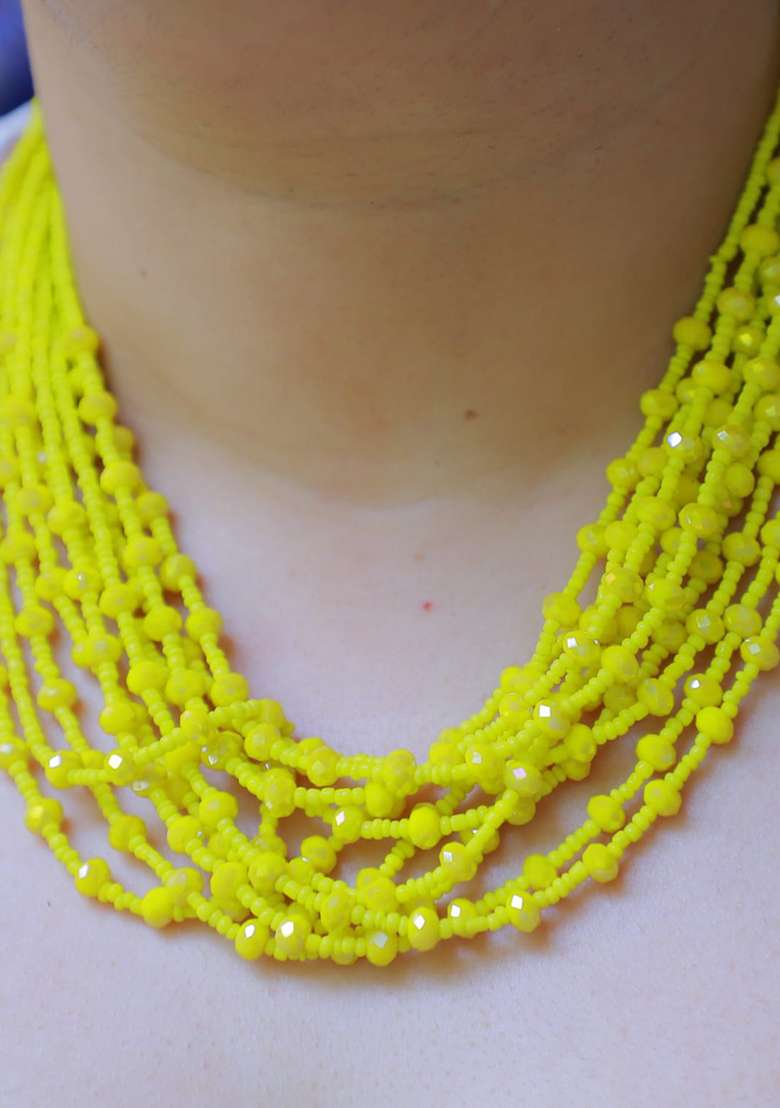 Golden Shimmer Leather Sippy Work Necklace - Indya