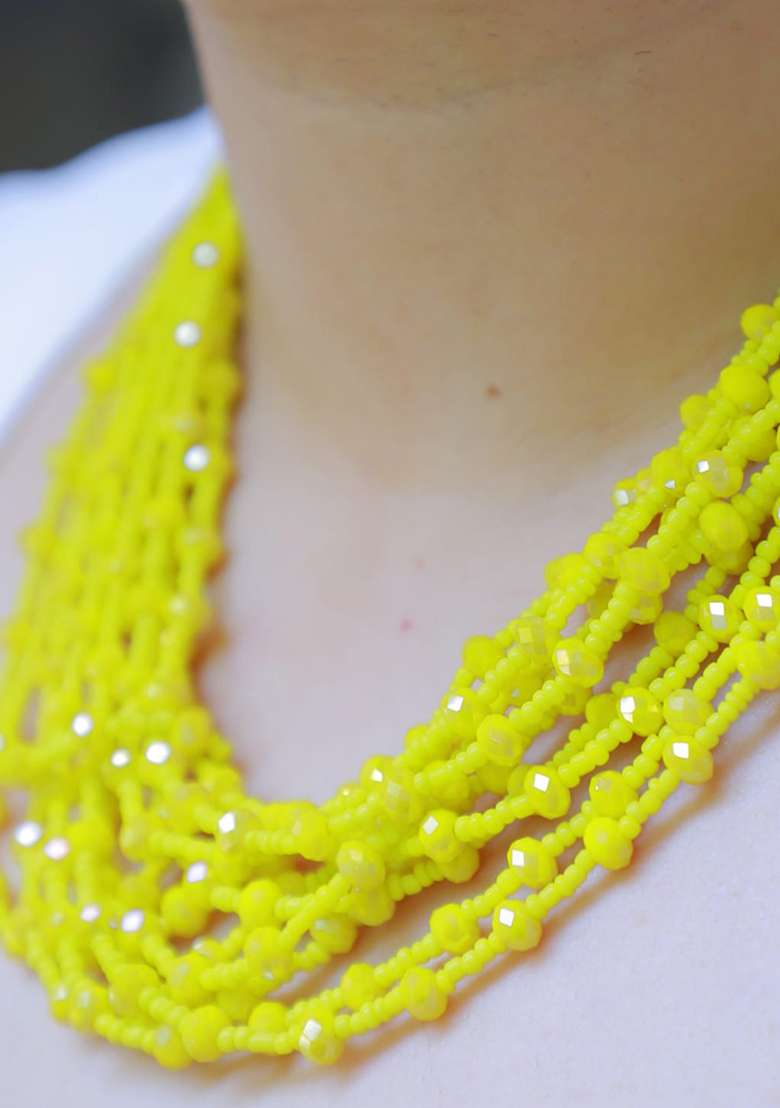 Golden Shimmer Leather Sippy Work Necklace - Indya