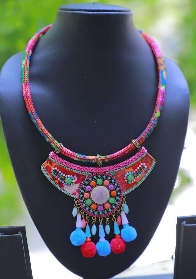 Rose Gold Shimmer Embroidered Necklace - Indya