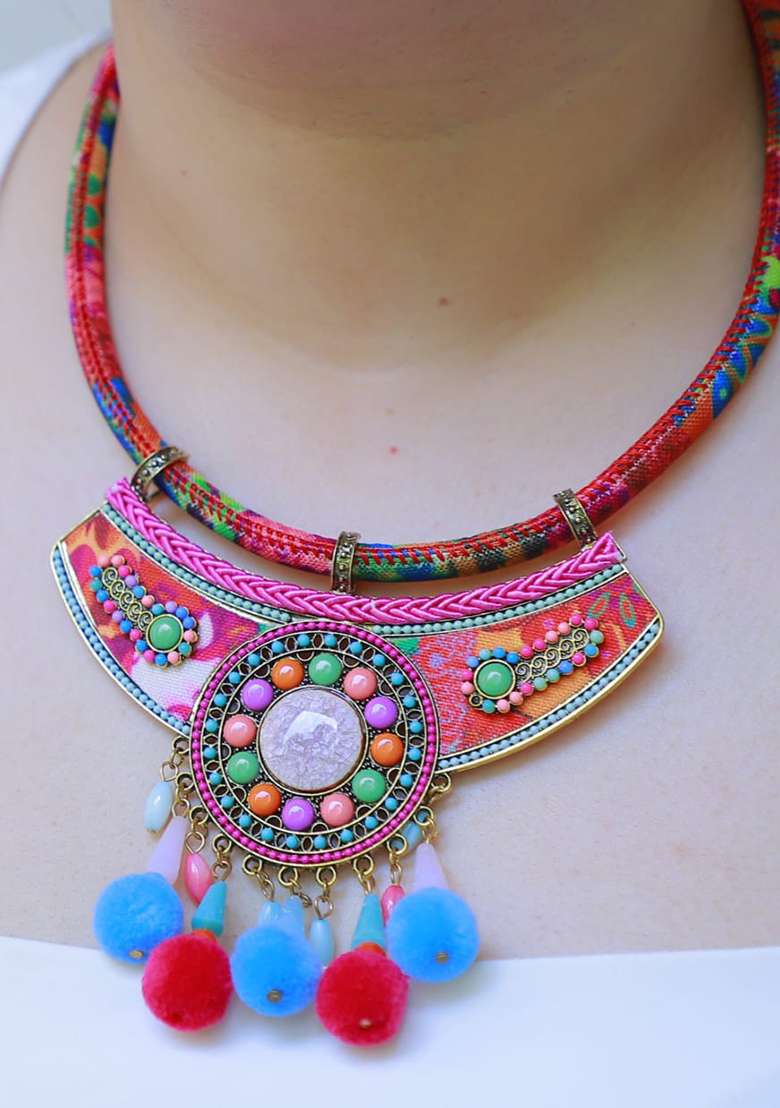 Rose Gold Shimmer Embroidered Necklace - Indya