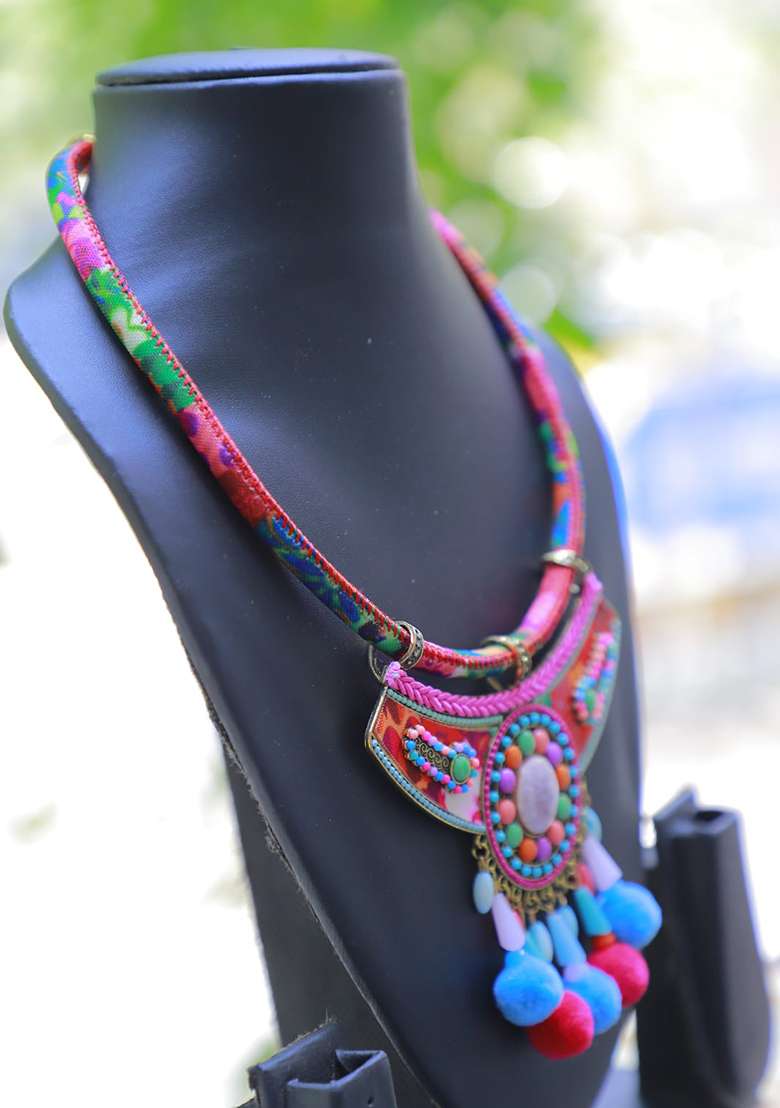 Rose Gold Shimmer Embroidered Necklace - Indya