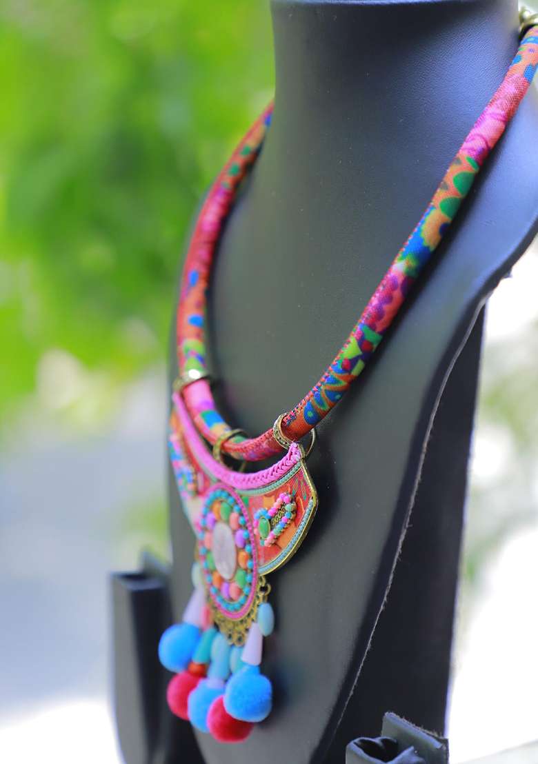 Rose Gold Shimmer Embroidered Necklace - Indya