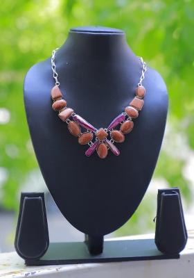 Rose Gold Silk Embroidered Necklace