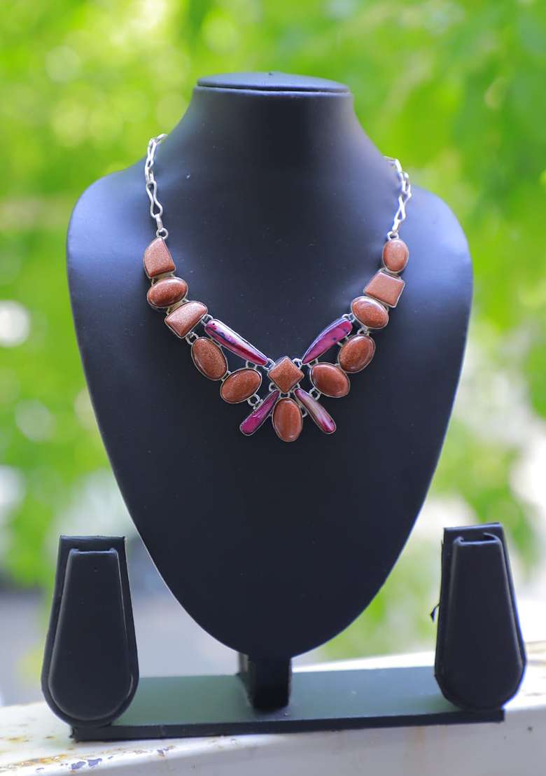 Rose Gold Silk Embroidered Necklace - Indya