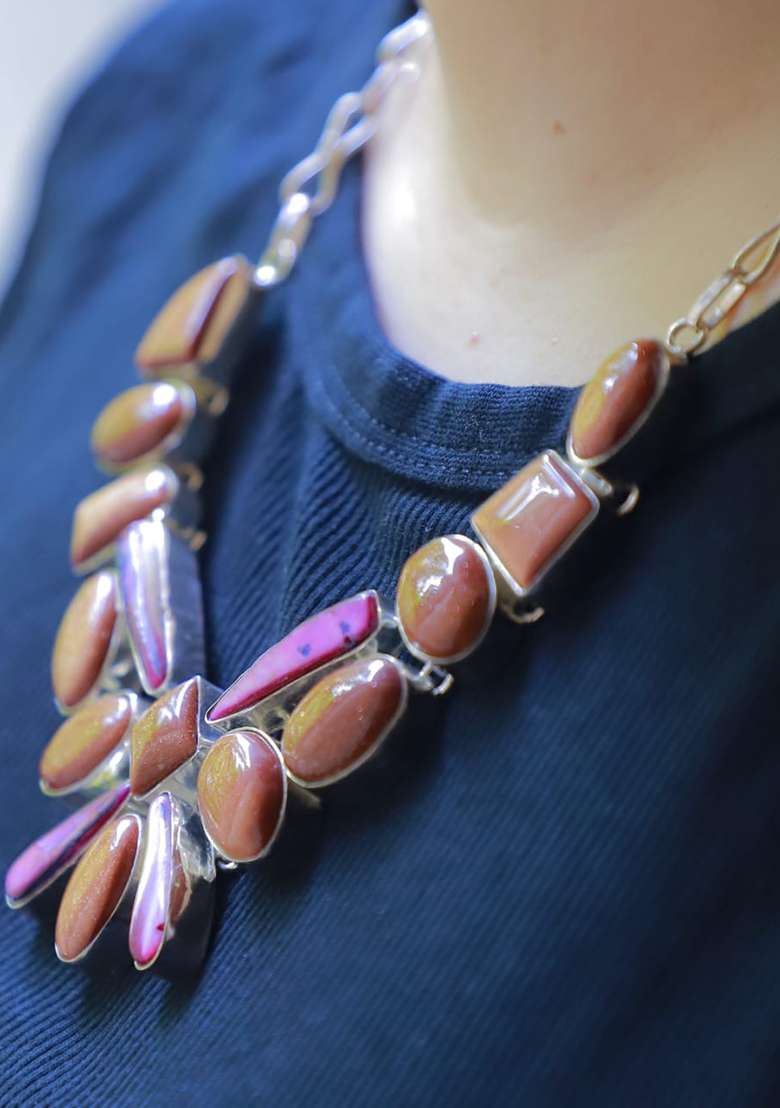 Rose Gold Silk Embroidered Necklace - Indya