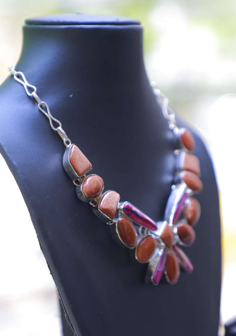 Rose Gold Silk Embroidered Necklace - Indya